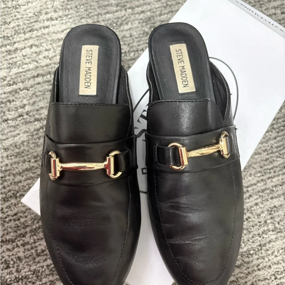 Steve Madden Kandi Black Leather Loafers - Picture 2 of 6